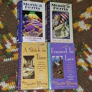 4 Monica Ferris paperback Needlecraft mystery books